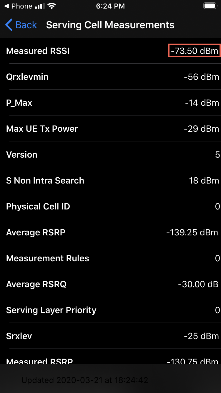 Tap field test mode's 'RSSI in an iPhone's Field Test Mode' option